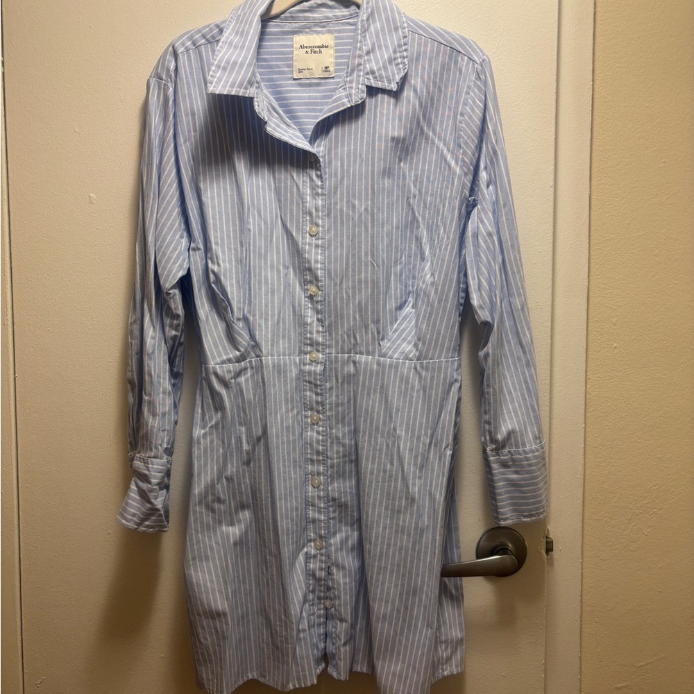 Abercrombie & Fitch Light Blue Striped Button Down Shirt Dress